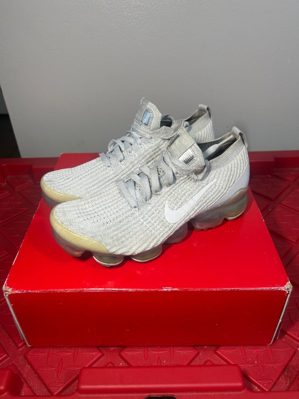 Nike Air VaporMax Flyknit 3 Pure Platinum White Sneaker AJ6910-100 Womens Sz 7.5